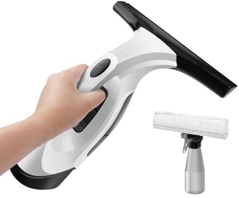 Akku Fenstersauger 28cm mit 150ml Wassertank, leichtes Fensterreiniger-Set mit 300ml Sprühflasche für Bad, Küche, Büro, Akkulaufzeit von 35 min