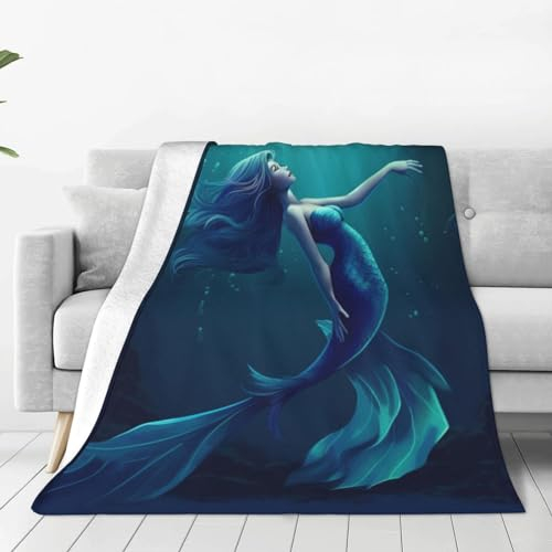 Überwurfdecke für Couch, Fleecedecke, blaue Meerjungfrauen-Decken, superweiche, gemütliche Überwurfdecke, flauschig, Plüsch, leichte Fleecedecke für Couch, Sofa, Stuhl, Bett, 152,4 x 127 cm
