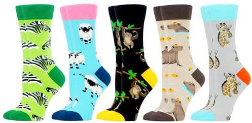 WeciBor Damen Lustige Bunte Socken, 5 Paar Mehrfarbig Tiere Motiv, Größe 39-42
