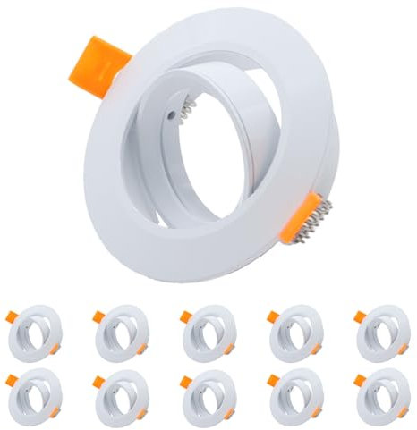 COOINJOY 10X LED Recessed GU10 Spot Light Fittings 30° Tilt Downlights for Ceiling Round Brushed White Spotlights Mounting Frame with GU10 Lamp Holder 240V, Outer Diameter 90mm, Cutout 68-80mm