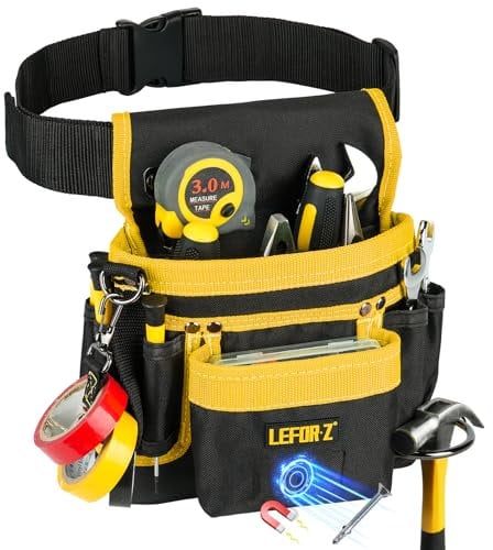 Tool Belt,Magnetic Tool Pouch,14-Pockets Tool Belts for Men,Detachable Adjustable Tool Pouch Belt for Electrician,Carpenter,Construction,Work Apron,Utility Belt,Black-Yellow