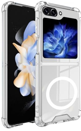 para Samsung Galaxy Z Flip 6 Funda Plegable Transparente, Compatible con Magsafe, Carcasa magnética, protección cuádruple contra caídas, antiamarilleo
