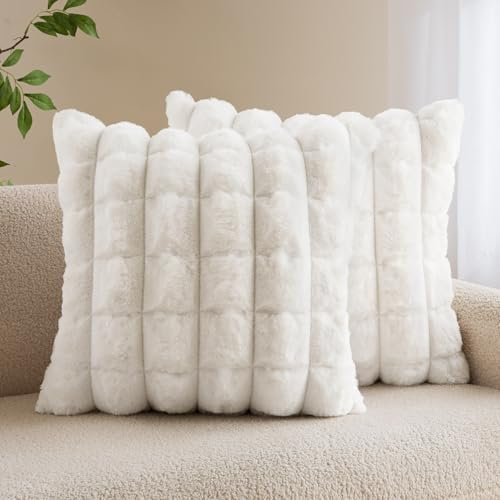 MIULEE Weihnachten 2er Set Kissenbezug 40x40 cm Weiß Kuschelkissen Künstlich Pelz Gitter Kissenhülle Weiche Dekokissen Dekorative Zierkissen Couchkissen für Wohnzimmer Schlafzimmer Kinderzimmer