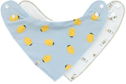 LÄSSIG Baby Lätzchen Halstuch Dreieckstücher Set 2 Stk. Bio-Baumwolle Druckknopf wendbar/Baby Bandana Happy Fruits Lemon