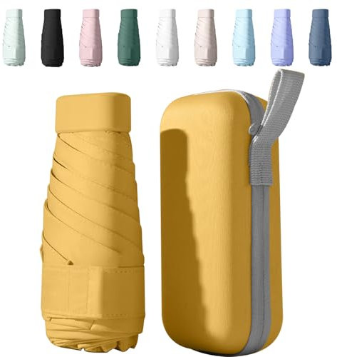 Sykerout Compact Travel Umbrella - Lightweight, Windproof, UV Protection, with Capsule Case, Perfect for Women's Handbags (yellow)
