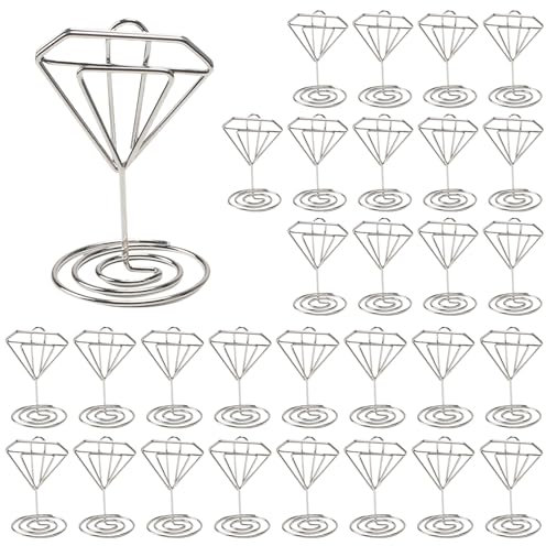 Minnhua 30 Stück Photocard Holder, Metall Tischnummernhalter, Tischnummern Hochzeit Menükartenhalter Fotohalter, Tischkartenhalter für Hochzeiten, Jubiläen, Partys (Silber Diamant)
