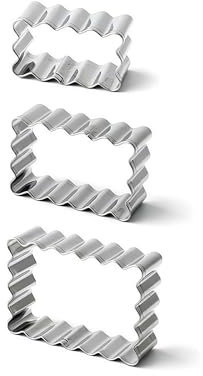 Generic Lot de 3 emporte-pièces rectangulaires en acier inoxydable avec bord festonné, bord cannelé, cadre en plaque rectangulaire, moules à fondant pour la pâtisserie de vacances (3 rectangles)