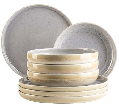 MÄSER, Serie Candy, Tafelservice für 4 Personen, Teller Set in moderner runder Form, Pastellfarben, hergestellt in Portugal, Steinzeug, Flieder