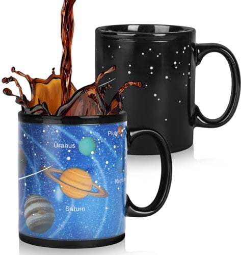 AOOTE Personalised Color Changing Heat Mug, Magic Heat Sensitive Solar System Ceramic Coffee Cup, Space Gifts, Colour Changing Coffee Mug for Tea Lovers, Men, Women, Friend, Birthday