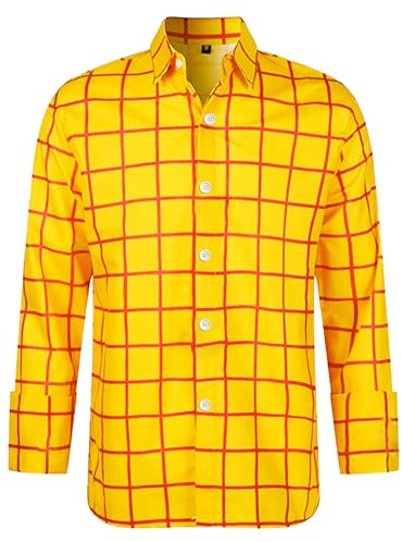 Camicia da uomo a maniche lunghe, per il tempo libero, vestibilità normale, per l'Oktoberfest, per il tempo libero, con colletto Kent, a quadri, comoda, casual, da uomo Hawii, giallo., XL