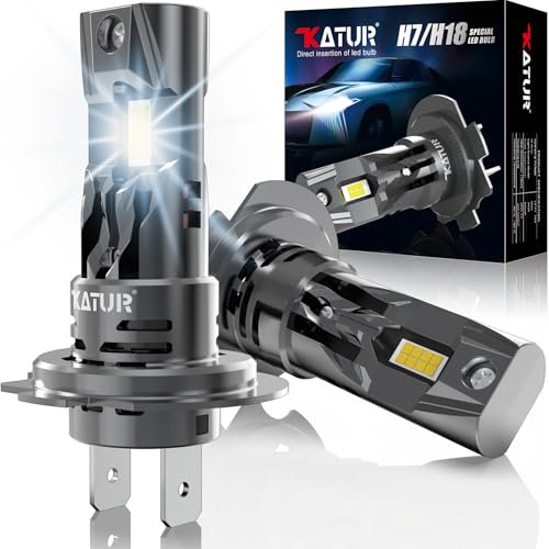 KATUR Ampoule H7 LED 20000LM +400% Lumière, 6000K Blanc Anti Erreur Extrêmement Brillant 100W Ampoule H7 LED pour Voiture(Pack de 2)