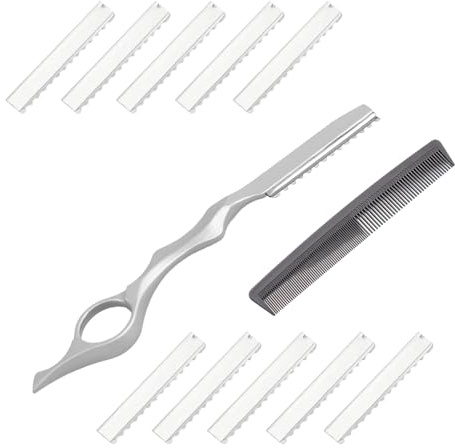 Haar Styling Rasiermesser, Friseurkamm Styling Razor Thinning Shaper Friseur Styling Messer Effiliermesser Haar Texturierung Schneidrasier Kamm mit 10 Klingen für den Salon und Heimgebrauch