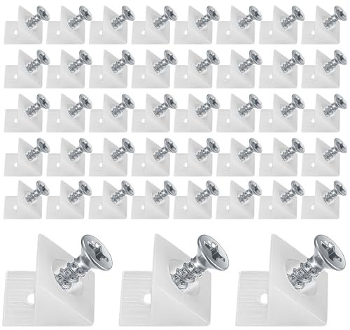 50 Pièces Cales en Plastique pour Meuble Tiroir,Renfort Tiroir Connecteur Arrière Stabilisateurs,Fond de Tiroir Connecteur avec Vis,pour Réparer Affaissement Étagère Meuble,Blanc (50, Blanc)