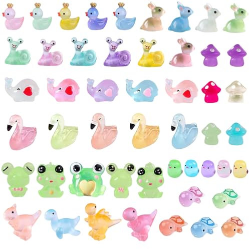 Mini Resin Animals, Resin Animals, 50 Pcs Mini Ducks Frog Mushroom Dinosaur Rabbit Turtle Chicken Flamingo Snail Baby Elephant, for 14 Years and Above Diy Craft Garden Landscape Dollhouse Theme