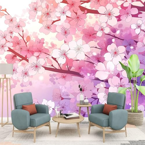 Fototapete Selbstklebend Blumen Rosa 3D Effekt Foto Tapete Kirschblüten 150x105 cm Seidenstoff Wandtapete Wohnzimmer Schlafzimmer Bildtapete für Wand Deko A-0079