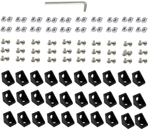 Eckverbinder für Aluminiumprofile, 20er-Set, 28mm, mit Schrauben,90 Grad Alu Winkel für 20x20 Serie 6mm Nut Strebenprofil,3D-Drucker, CNC-Router, DIY-Projekte(Schwarz, 30PCS*2028)