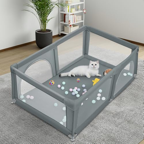 Baby-Laufstall aus Netzstoff mit Bällen, Aktivitätszentrum für Kinder, ideal für den Einsatz, innen/außen, 180 x 120 x 66 cm (B) Dunkelgrau