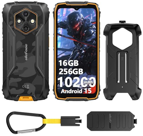 Ulefone RugKing 4 Pro Movil Resistente, 10200mAh Android 15 AI Smartphone 6,56” 120Hz Teléfono, Octa-Core Cámara 48MP+8MP, 120LM Super Torch/3-Slots/IP68/IP69K/OTG/NFC/GPS Amarillo