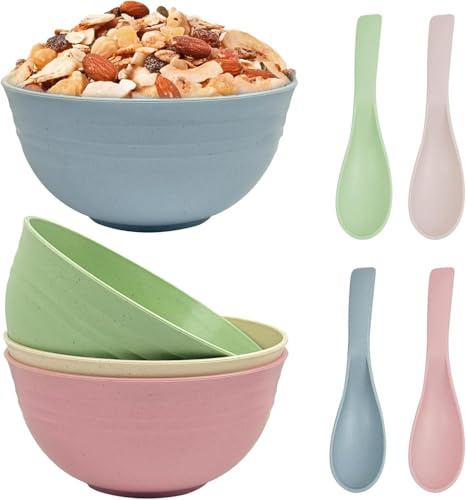 Marnovest 4PCS 800ml Cereal Bowls, Unbreakable Reusable Oatmeal Soup Bowls, Microwave Dishwasher Safe Lightweight Bowls for Camping Picnic Travel Home Kitchen