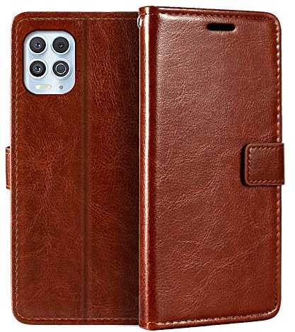 Shantime Lederhülle Kompatibel mit Motorola Moto Nio, Business Design Magnetische Klapphülle, 3 Kartenfächer, Foto und Geheimfach(Braun)