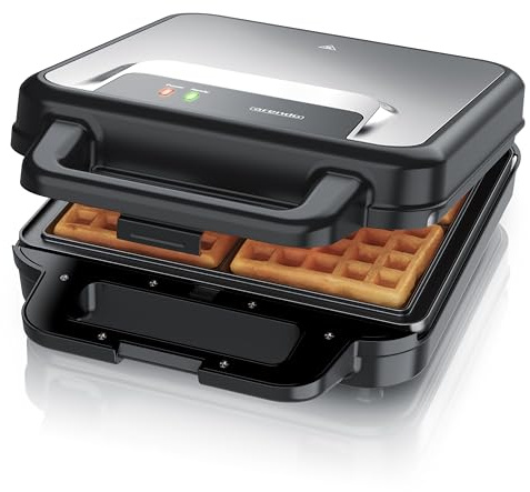 Arendo - Waffeleisen XXL 4er - 3 in 1 Sandwichmaker Kontaktgrill mit abnehmbaren Platten - mit Antihaftbeschichtung - Sandwichtoaster - 4er Platten - belgische Waffeln