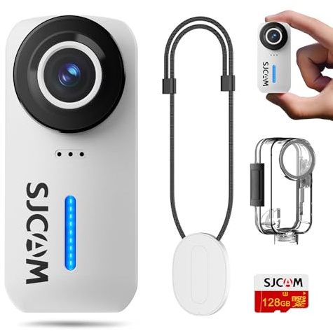SJCAM C110 Mini Action Camera, 4K Action Camera 200 Mins Battery (5G Only) | Waterproof Vlog Pocket Camera with EIS Stabilization, Wearable Bodycam for Travel, Hiking & Sports,128GB White