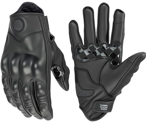 KEMIMOTO Motorrad Handschuhe Herren, Vollfinger Ziegenleder Rutschfesten, Verfügen über EIN Design mit Außennaht Touchscreen Motorradhandschuhe Leder Motocross, Roller, Moped, Quad, ATV