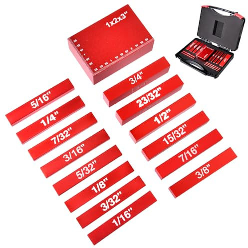 SPEEDWOX 15 PCS Setup Blocks Height Gauge Set Precision Aluminum Router & Table Saw Accessories for Woodworking with Laser Engraved Size Markings & Storage Case Precision Setup Bars