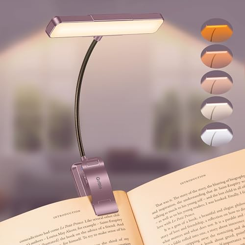 Gritin Lampe de Lecture 32 LED, Liseuse Lampe Clip Rechargeable au Lit-5 Couleurs Protection des Yeux&5 Luminosités,2 Modes-Réglables en Continu,Longue Durée,Large Zone,360° Cou Flexible,Violet Mat