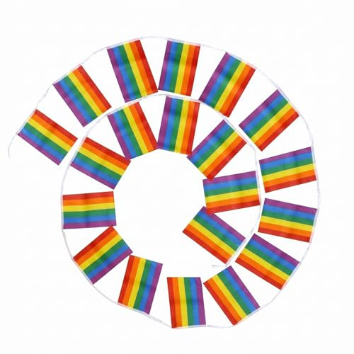 BCHMN Bandiera Arcobaleno 10 Metri con 30 Bandierine (14x21cm), Festone Pride Flag per Decorazioni Esterno e Interno, Bandiera della Pace per Pride Month e Parate LGBT