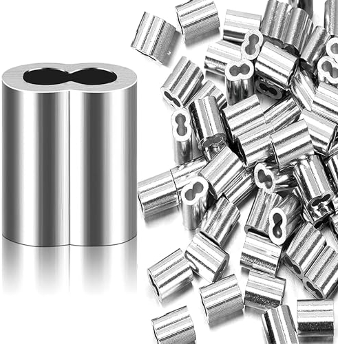 MINGZE 100 Stück Aluminium Crimpen Schleife Ärmel Hülsen Clip Fittings Kabel Klemme für 1,5 mm Durchmesser Drahtseil und Kabel