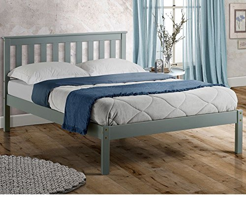 happybeds Grey Pine Wooden Bed, Denver Wood Shaker Bed - 4ft Small Double (120 x 190 cm) Frame Only