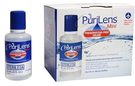 Purilens Mini Preservative Free Saline Six (60-mL) Bottles, Clear, 2 Fl Oz (Pack of 6)