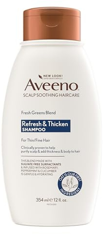 Aveeno, Fresh Greens Blend sulfatfreies Shampoo mit Rosmarin, Pfefferminze und Gurke zum Verdicken und Pflegen, klärendes und volumisierendes Shampoo für dünnes oder feines Haar, parabenfrei, 340 ml