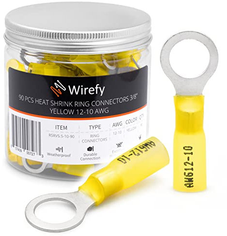 Wirefy 90 PZ Connettori Occhiello M10 - Kit Terminali Anello Termoretraibili - Capicorda Elettrici Crimpare - Giallo 4-6 mm²