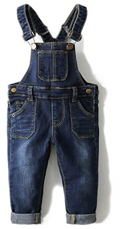 KIDSCOOL SPACE Salopette di Jeans da Ragazzo e Ragazza,Maglione di Jeans Slim Carino da Bambino,Blu,18-24 Mesi