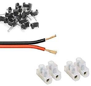 electrosmart Speaker Cable Extension Kit – Includes Red/Black 2 x 0.5mm2 Cable - Black Clips - Speaker Cable Joining Block (10m)