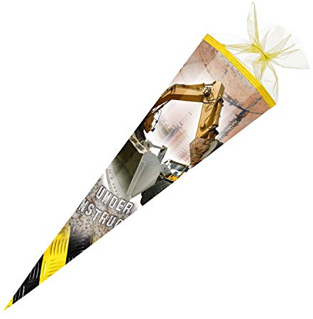 Nestler 6850426 - Schultüte Baustelle, 85 cm, 6 eckig, mit Textilborte und Verschluss aus Tüll