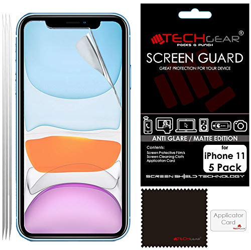 TECHGEAR [Pack of 5] Matte Screen Protectors for iPhone 11 - ANTI GLARE/MATTE Screen Protectors With Cleaning Cloth & Application Card Compatible with Apple iPhone 11