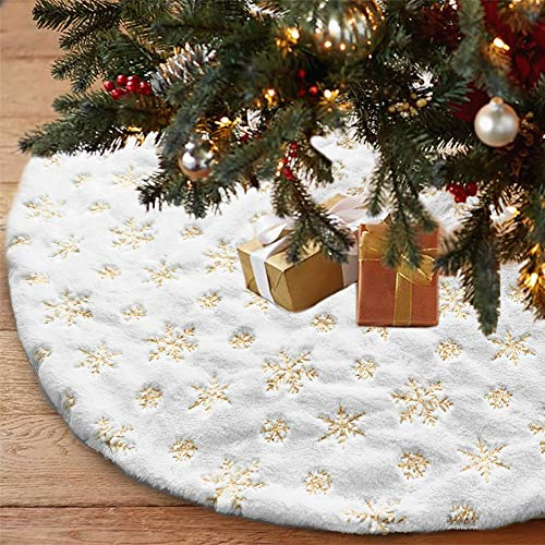 Lomohoo - Gonna per albero di Natale, grande, in finta pelliccia, con fiocchi di neve, decorazioni natalizie 48 inches/122cm