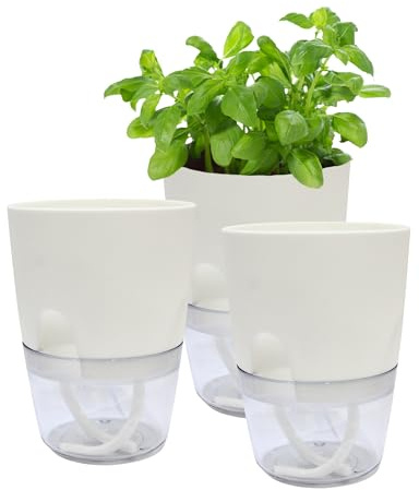 BeGrit Kräutertopf Selbstbewässernd 3er Set Kräutergarten Küche Fensterbank Blumentopf Plastik 8,2 X 6,2 X 11,3cm Weiß mit Selbstbewässerung und Wasserspeicher für Zimmerpflanzen Blumen und Kräuter