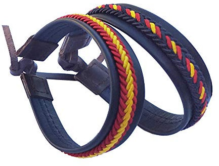 LGP - Pack de 2 Pulseras de Cuero con Trenzado en Hilo, Bandera de ESPAÑA, con Cierre Mediante cordón de Cuero