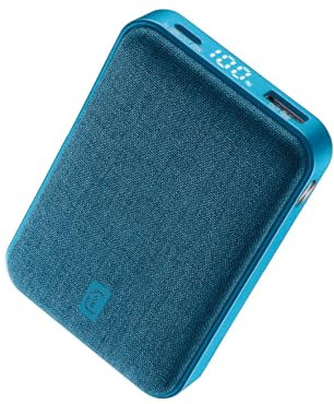 Cellularline GLAM PD 10000 Power Bank 10000mAh con Display LCD, Ricarica Rapida 20W, 3 Porte USB-C I/O 18W, Output 18W, Finiture in Tessuto, per Smartphone, Blu