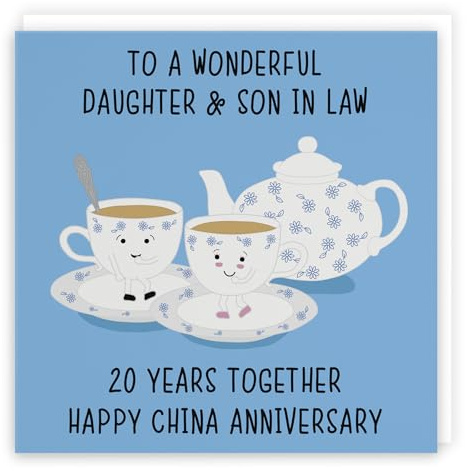 Hunts England - Daughter And Son In Law 20th Anniversary Card - To A Wonderful Daughter & Son In Law - 20 Years Together - Happy China Anniversary - Iconic Collection