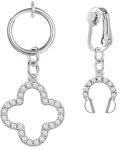 Briana Williams Fake Bauchnabelpiercing Klemme Ring Hoop Clip mit Anhänger Dangle Kein Piercing Helix Cartilage Ohrklemme Ohrring Silber