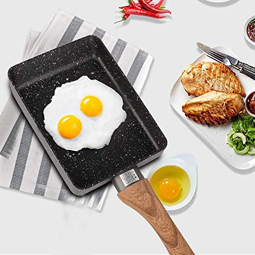 BORDSTRACT Ceramic Coating Mini Frying Cooker, Nonstick Japanese Omelette Pan, Tamagoyaki Square Egg Pan (Black, 35.5×13cm)