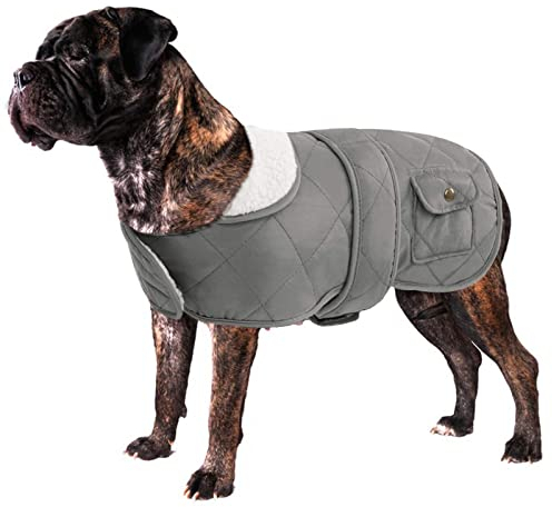 LeerKing Fleece Hundemantel warme Hundejacke Winterjacke Feuchtigkeits- und kältebeständiges Mäntelchen Klettverschluss mit Geschirrloch für kleine mittelgroße Hund Katze Grau S