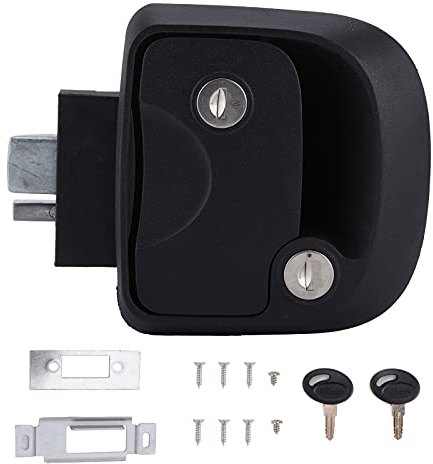Pestillo de Puerta de Autocaravana, Pestillo de Puerta de Autocaravana, Revestimiento de Polvo Negro de Aleación de Zinc con 2 Llaves para Vehículos Grandes