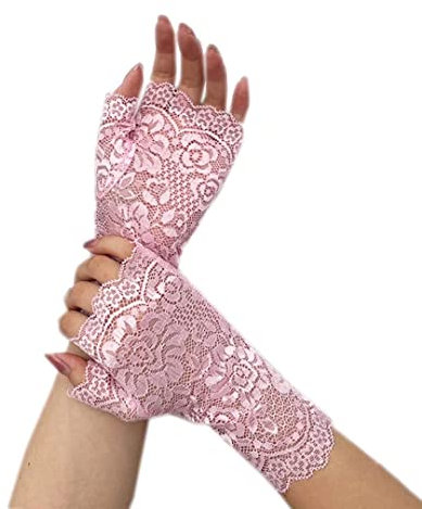 bmactosh Gants en dentelle pour femme - Mitaines florales - Accessoires de costume de fête de mariage, rose, taille unique