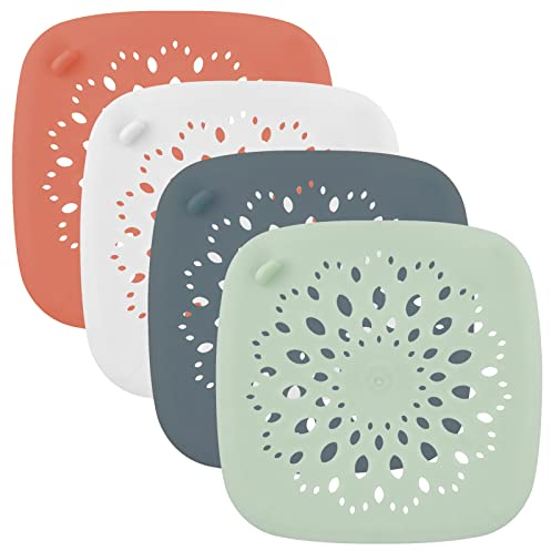 Filtre à Cheveux en Silicone, 4 Pièces de Filtre éVier en Silicone, Filtre Protecteur de Drain pour Trous de Drainage, Attrape Cheveux Douche Protections, pour Salle de Bain, Baignoire et Cuisine